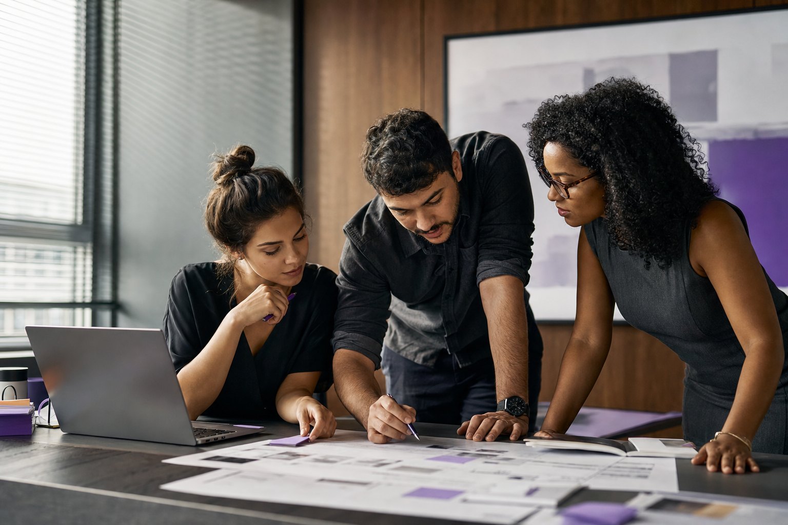 Equipe analisando processos e priorizando oportunidades em conjunto